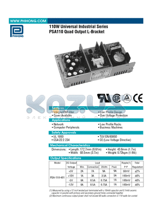 PSA-110-401 datasheet - 110W Universal Industrial Series