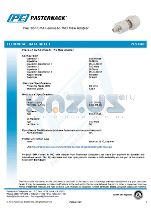 PE9440 datasheet - Precision SMA Female to TNC Male Adapter