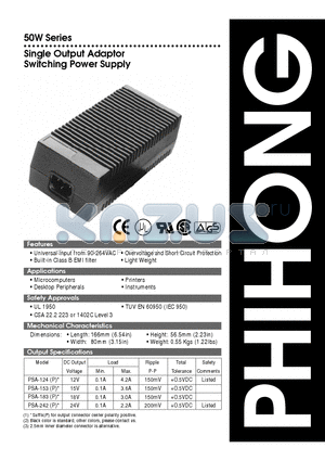 PSA-124 datasheet - Single Output Adaptor Switching Power Supply