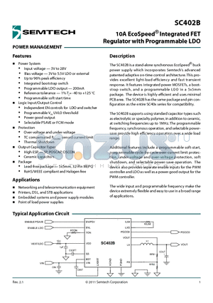 SC402B datasheet - 10A EcoSpeed^ Integrated FET Regulator with Programmable LDO
