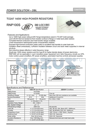 RNP100SC100FZ00 datasheet - TO247 140W HIGH POWER RESISTORS