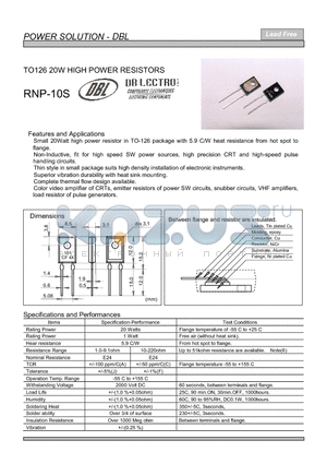 RNP10SA0R1J000 datasheet - TO126 20W HIGH POWER RESISTORS