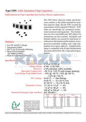 T491A105K035AS-F datasheet - Solid Tantalum Chip Capacitors