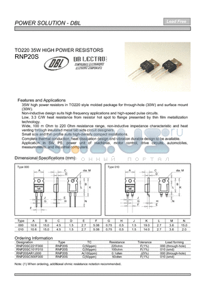 RNP20SC500F000 datasheet - TO220 35W HIGH POWER RESISTORS