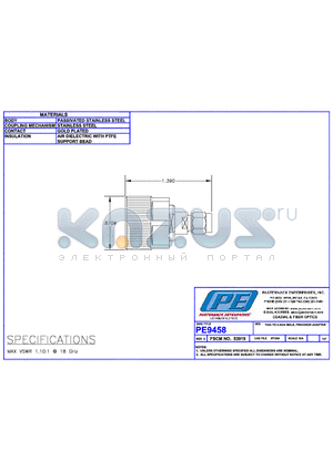 PE9458 datasheet - 7mm TO 2.4mm MALE, PRECISION ADAPTER