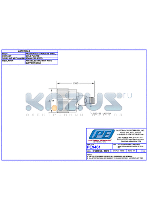 PE9461 datasheet - 7mm TO 2.9mm FEMALE PRECISION ADAPTER FREQUENCY RANGE:DC TO 18GHz