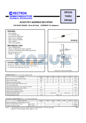 SR350 datasheet - SCHOTTKY BARRIER RECTIFIER (VOLTAGE RANGE 20 to 60 Volts CURRENT 3.0 Amperes)