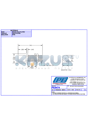 PE9474 datasheet - MCX JACK TO MCX JACK BULKHEAD