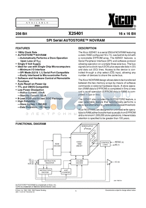 X25401PM datasheet - SPI Serial AUTOSTORE NOVRAM