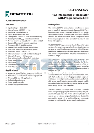 SC417EVB datasheet - 10A Integrated FET Regulator with Programmable LDO