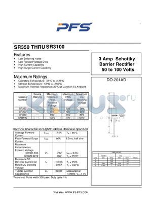 SR350 datasheet - 3 Amp Schottky Barrier Rectifier 50 to 100 Volts