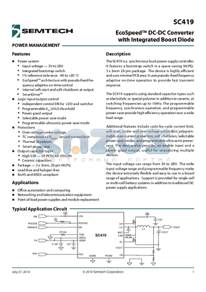 SC419 datasheet - EcoSpeedTM DC-DC Converter with Integrated Boost Diode