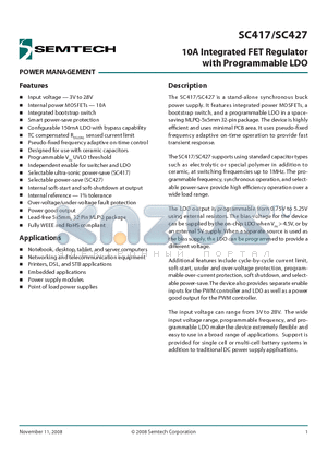 SC417MLTRT datasheet - 10A Integrated FET Regulator with Programmable LDO