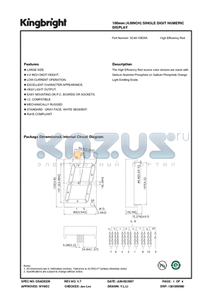 SC40-19EWA datasheet - 100mm (4.0INCH) SINGLE DIGIT NUMERIC DISPLAY