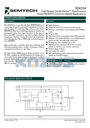 SC420A datasheet - High Speed, Combi-SenseTM, Synchronous Power MOSFET Driver for Mobile Applications