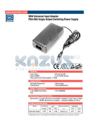 PSA-50U-120 datasheet - Single Output Switching Power Supply
