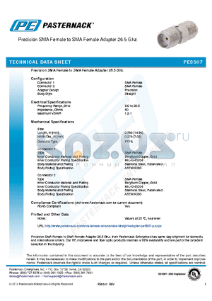 PE9507 datasheet - Precision SMA Female to SMA Female Adapter 26.5 Ghz.