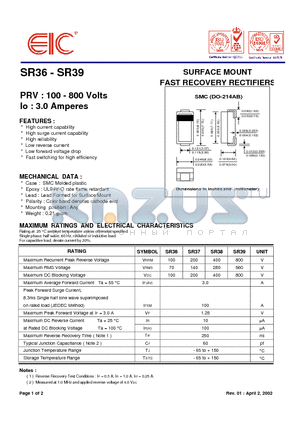 SR36 datasheet - SURFACE MOUNT FAST RECOVERY RECTIFIERS