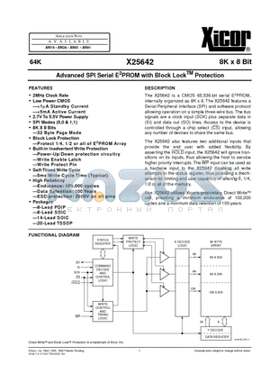 X25642P-2.7 datasheet - Advanced SPI Serial E 2 PROM with Block Lock TM Protection