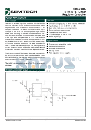 SC4210A datasheet - 8-Pin N-FET Linear Regulator Controller