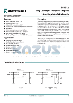 SC4212MLTRT_11 datasheet - Very Low Input /Very Low Dropout 1Amp Regulator With Enable