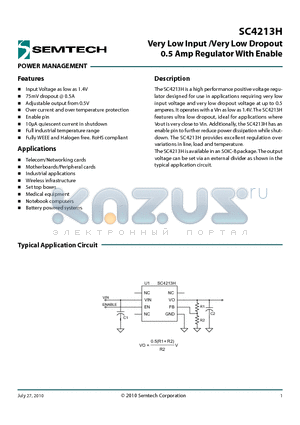 SC4213H datasheet - Very Low Input /Very Low Dropout 0.5 Amp Regulator With Enable