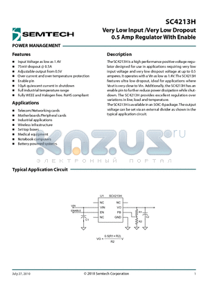 SC4213HEVB datasheet - Very Low Input /Very Low Dropout 0.5 Amp Regulator With Enable