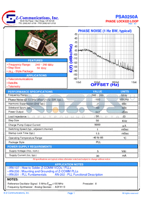 PSA0250A datasheet - LOW COST - HIGH PERFORMANCE PHASE LOCKED LOOP