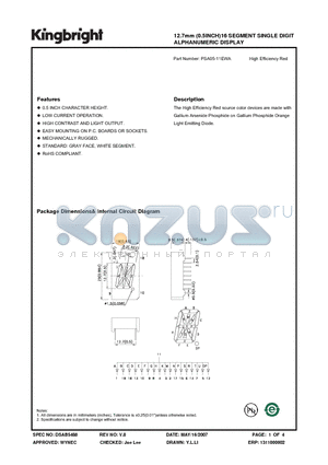 PSA05-11EWA datasheet - 12.7mm (0.5INCH)16 SEGMENT SINGLE DIGIT ALPHANUMERIC DISPLAY