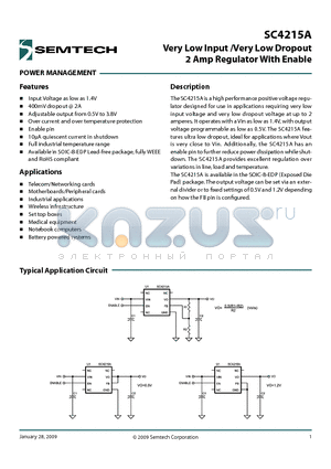 SC4215AEVB datasheet - Very Low Input /Very Low Dropout 2 Amp Regulator With Enable