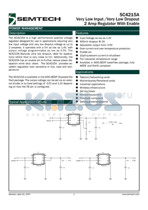 SC4215AEVB datasheet - Very Low Input /Very Low Dropout 2 Amp Regulator With Enable