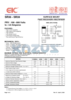 SR37 datasheet - SURFACE MOUNT FAST RECOVERY RECTIFIERS