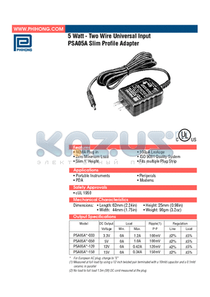 PSA05A-033 datasheet - 5 Watt - Two Wire Universal Input