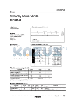 RB160A40 datasheet - Schottky barrier diode