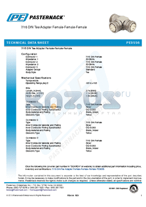 PE9556 datasheet - 7/16 DIN Tee Adapter Female-Female-Female