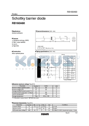 RB160A60 datasheet - Schottky barrier diode