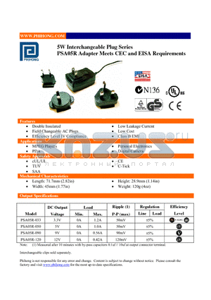PSA05R-090 datasheet - 5W Interchangeable Plug Series