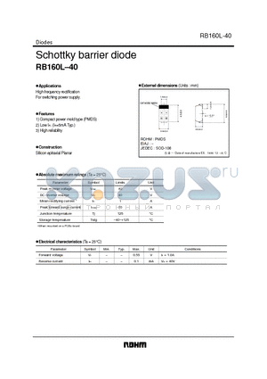 RB160L-40 datasheet - Schottky barrier diode