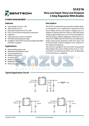 SC4216EVB datasheet - Very Low Input /Very Low Dropout 3 Amp Regulator With Enable