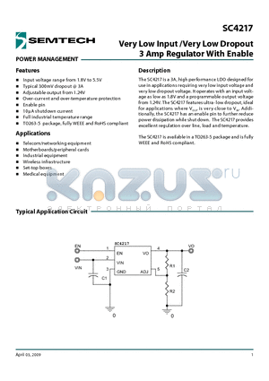 SC4217_09 datasheet - Very Low Input /Very Low Dropout 3 Amp Regulator With Enable