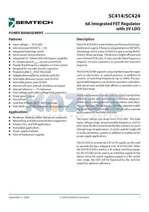 SC424 datasheet - 6A Integrated FET Regulator with 5V LDO