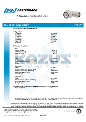 PE9575 datasheet - HN Tee Adapter Female-Male-Female