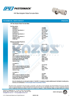 PE9578 datasheet - HN Tee Adapter Male-Female-Male