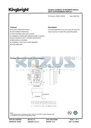 PSA08-12SRWA datasheet - 20.32mm (0.8INCH) 16 SEGMENT SINGLE DIGIT ALPHANUMERIC DISPLAY