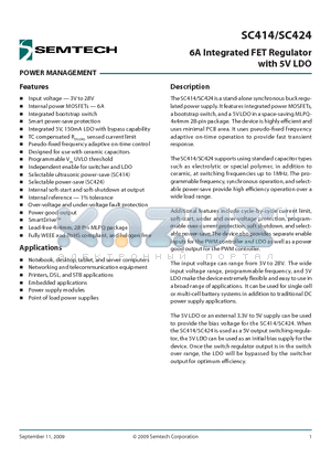 SC424MLTRT datasheet - 6A Integrated FET Regulator with 5V LDO