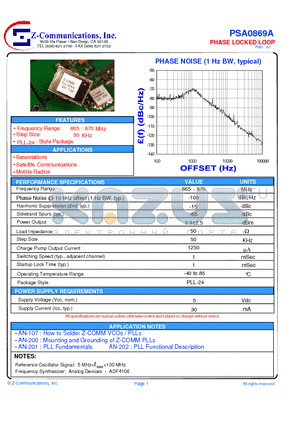 PSA0869A datasheet - LOW COST - HIGH PERFORMANCE PHAE LOCKED LOOP