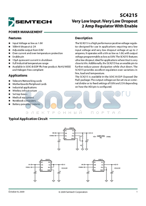 SC4215IEVB datasheet - Very Low Input /Very Low Dropout 2 Amp Regulator With Enable