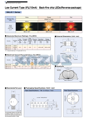 SML-811WT datasheet - Low Current Type (IF <=10mA) Back-fire chip LEDs