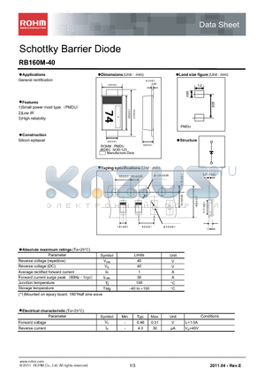 RB160M-40_11 datasheet - Schottky Barrier Diode