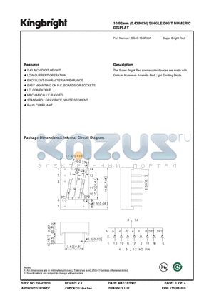 SC43-13SRWA datasheet - 10.92mm (0.43INCH) SINGLE DIGIT NUMERIC DISPLAY